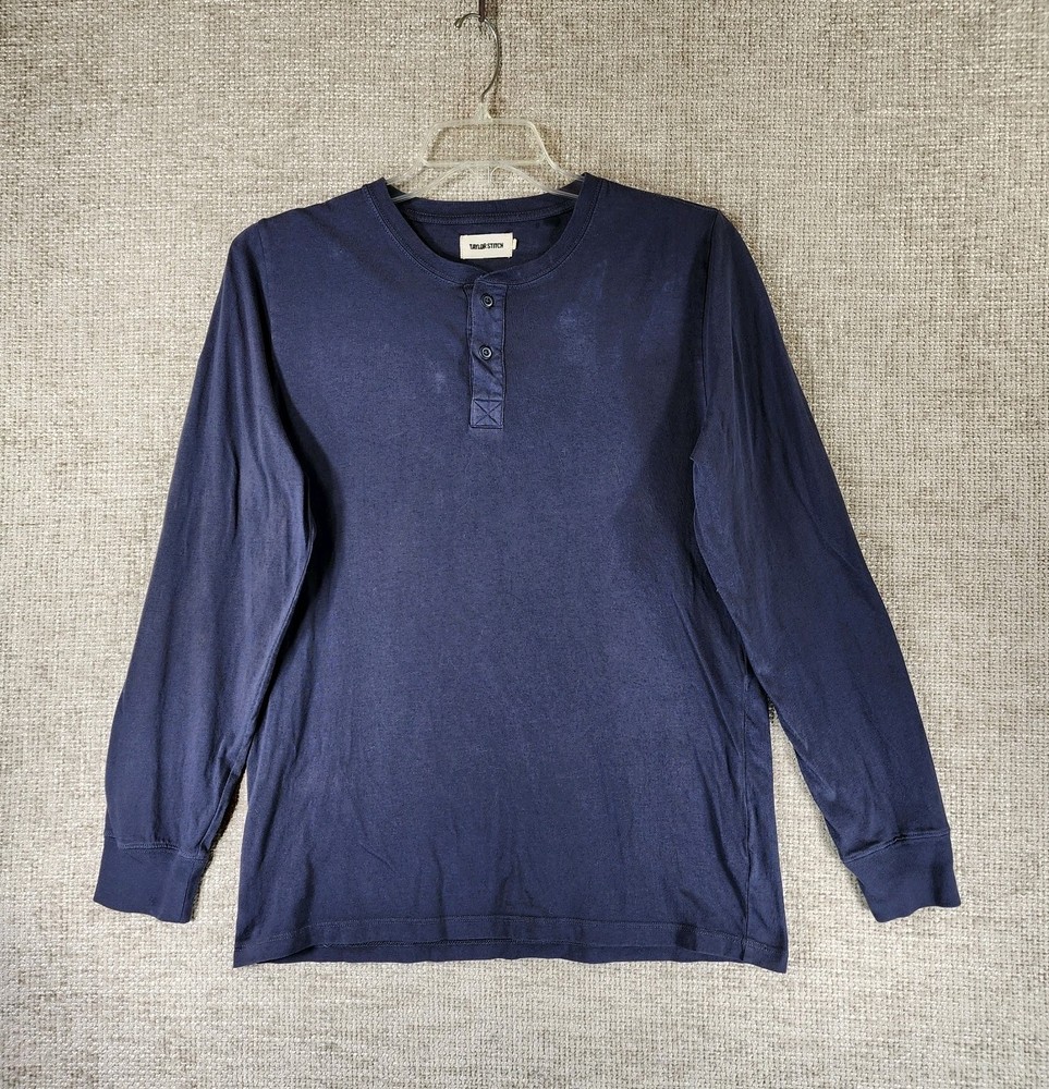 Taylor Stitch Organic Cotton Henley Tee Shirt Mens 40 US M Blue Casual *Spots
