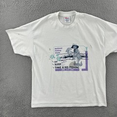 Vtg Hanes Heavyweight 50/50 Mens XL 90s Distressed White Shirt 1995 Fishing Week