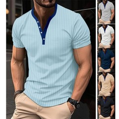 Men’s T-Shirt Slim V-neck Shirts Fashion Sports Short Sleeve Casual Button Tops