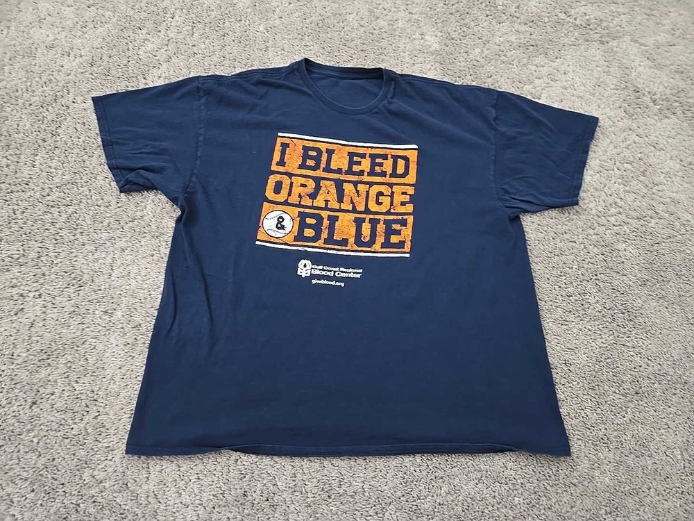 Gulf Coast Regional Blood Center T Shirt Men XL “I Bleed Orange&Blue” Give blood