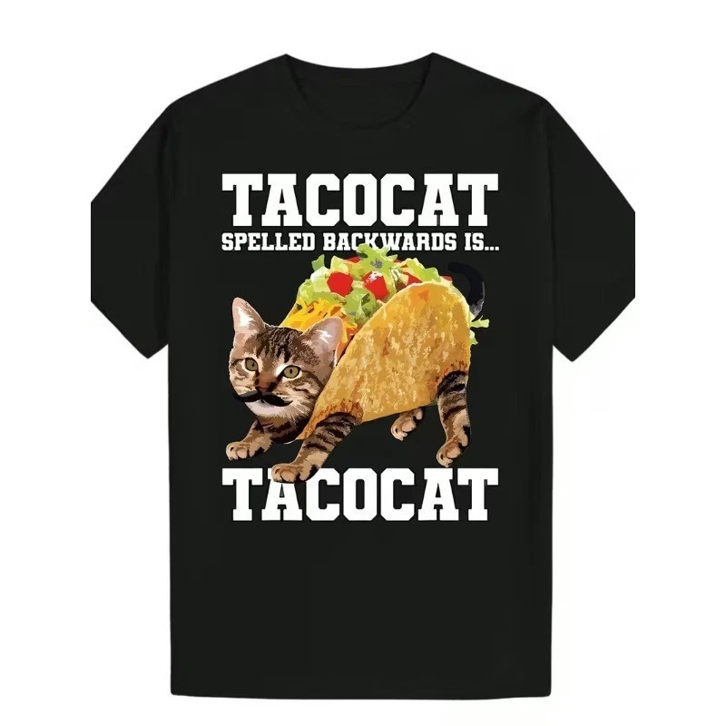 Men’s Funny Taco Cat Shirt Tabby Cat Spanish Wordplay Graphic Tee