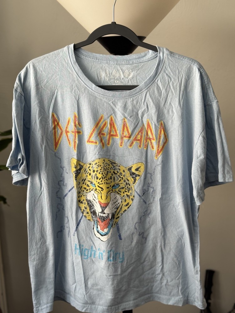 Def Leppard Adult XXL Graphic T Shirt High n Dry Blue Band Tee Retro Distressed