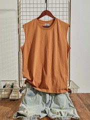 Summer New American Retro Sleeveless O-neck Soild Color T-shirt Men’s Fashion 10