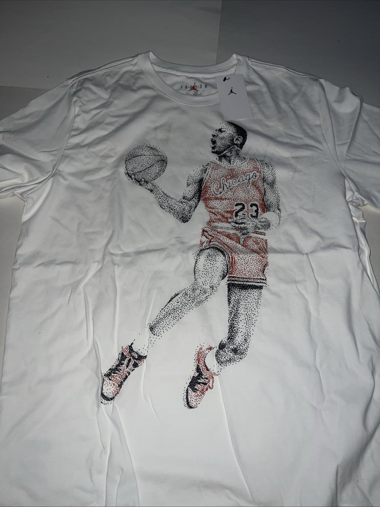 Nike Jordan Dot Graphic Jumpman Men’s White T-Shirt Sz XL FZ1936-100 Bred