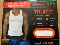 TRUFIT 3 PACK MEN’S XL COTTON KNIT WHITE A-SHIRT COOL DRY STRETCH COMFORT TAGFRE