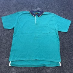 VTG Eddie Bauer Henley Shirt Mens XL Teal Blue Contrast Collar Made in USA 90s