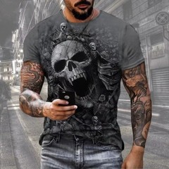Horror Skull T-Shirt Mens Halloween Skull Streetwear Summer Tee