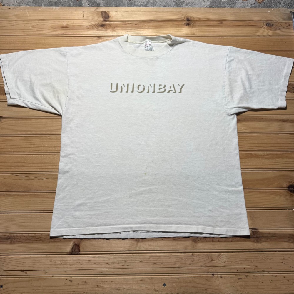 Vintage 90s Unionbay Spellout Logo Minimalist Single Stitch T-Shirt USA Size XL