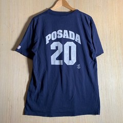 Vintage Jorge Posada Shirt Adult Size Large Blue Short Sleeve Men’s Pullover Y2K
