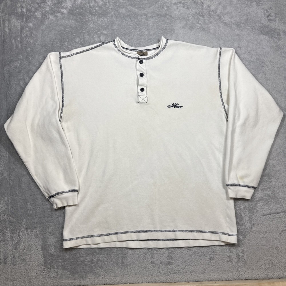 Vintage Jnco Shirt Henley Long Sleeve Men (XL) Size 2 White Distressed Stained