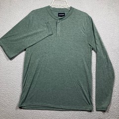 Lucky Brand Henley Shirt Mens Medium Green Long Sleeve Tencel Blend Heathered
