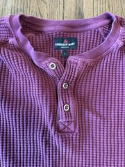 American Giant Henley Shirt Mens L Red Waffle Knit Thermal Long Sleeve USA
