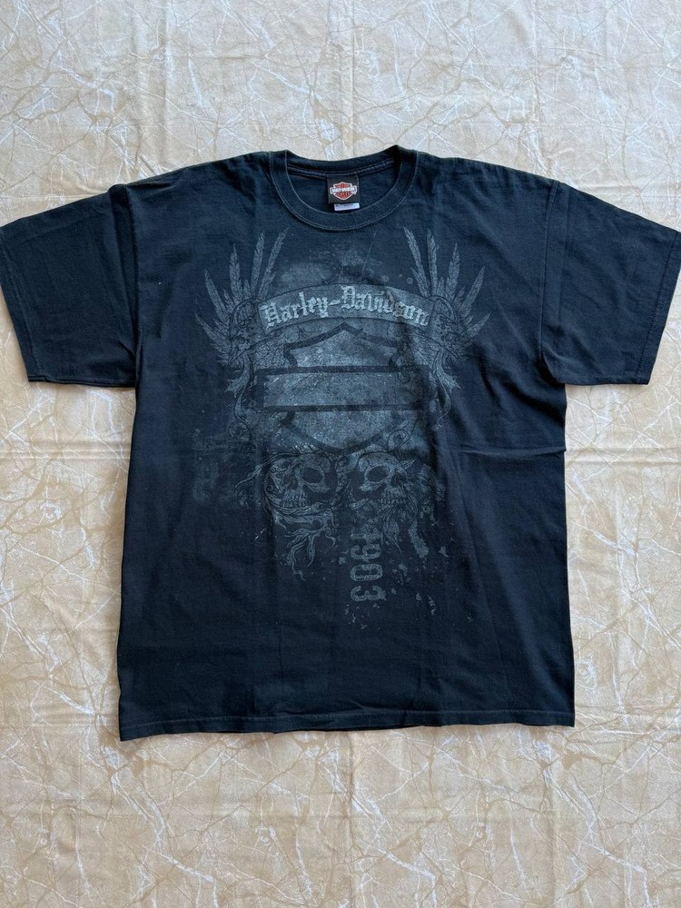Vintage 2010 Harley Davidson Girona Spain Shirt Mens XL Black Skull Graphic Tee