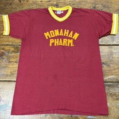 Vintage 80s Monahan Pharmacy Jersey T Shirt Large (Fits Smaller) Flocked Print