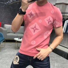 Luxury Fashion Men Rhinestone Brown Black Blue Pink Short Sleeve Slim T-Shirt