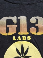 G13 Labs T-Shirt Size Large Black Pot Leaf Marijuana Weed Premium Seeds Gas