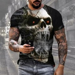 Horror Skull T-Shirt Mens Halloween Skull Streetwear Summer Tee