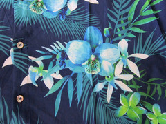 Hawaiian Shirt Mens Size L Blue & White Green Flowers NEW / UNUSED