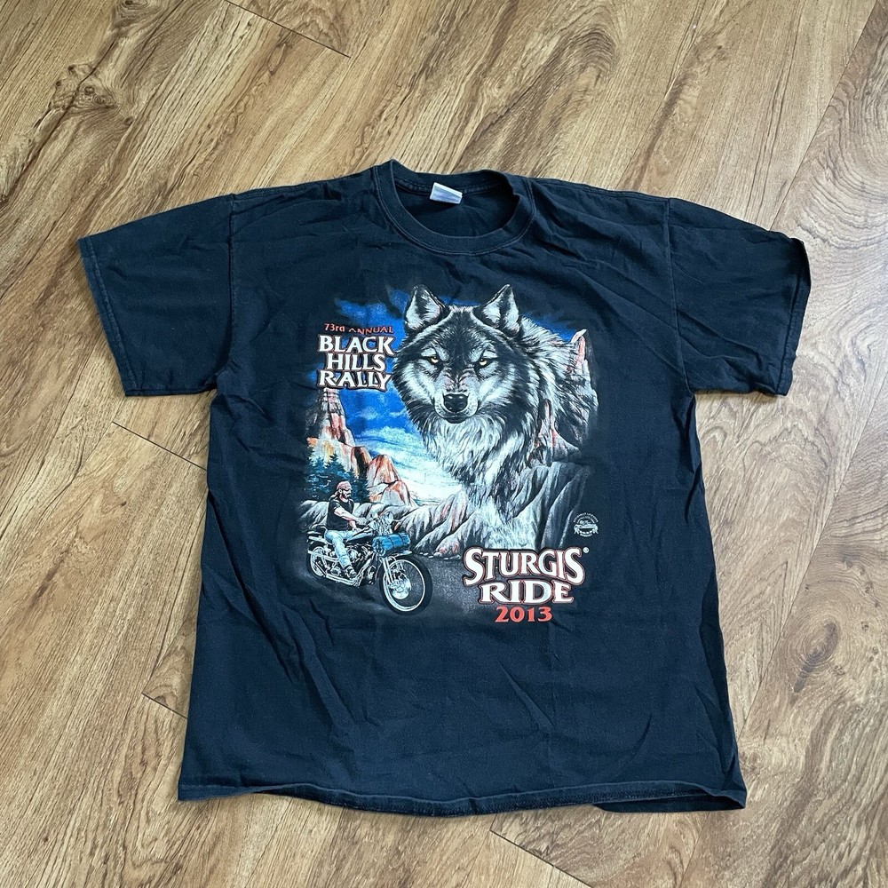Biker Lone Wolf Rider Black Tshirt Men Large Sturgis Motorcycle Bike Rally Tee