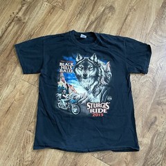 Biker Lone Wolf Rider Black Tshirt Men Large Sturgis Motorcycle Bike Rally Tee