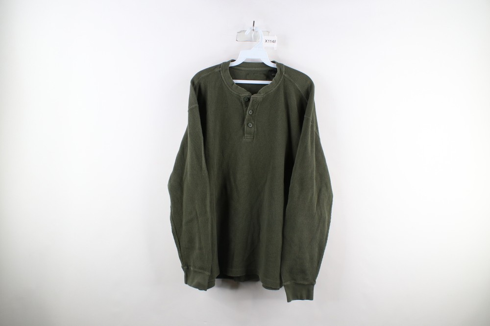 Vtg 90s Streetwear Mens L Faded Heavyweight Thermal Waffle Knit Henley T-Shirt
