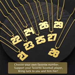 Gold Number Necklace for Men,Stainless Steel Athletes Number Chain Charm Pend…