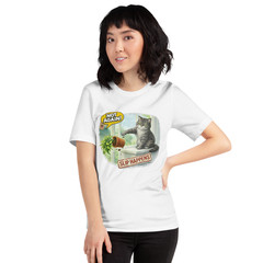 Cat Slip Happens Funny T-Shirt Front Only Random Meme White Silver Unisex