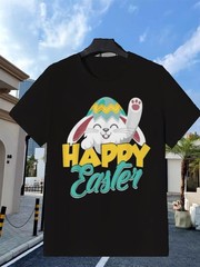 Men’S Happy Easter Bunny Graphic Tee, Soft And Machine Washable, Ideal for Tea