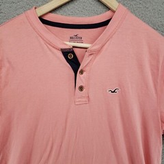 Hollister Must Have Collection 1/4 Button T Shirt Mens M Seagull Logo Pink