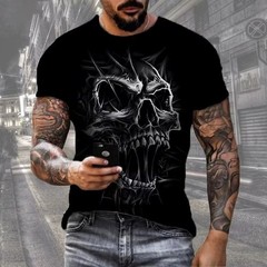 Horror Skull T-Shirt Mens Halloween Skull Streetwear Summer Tee