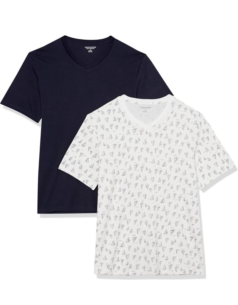 2 Pk. Sz. XS V-Neck Short-Sleeve T-Shirts, Nautical Navy Blue, White w/Sailboats