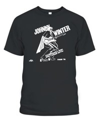 Johnny Winter Vintage 70s Captured Live! Tour 1976 T Shirt Black Reprint BTH55
