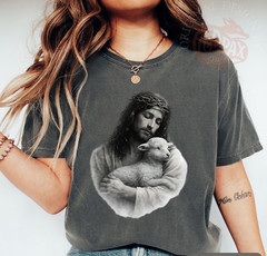Jesus Holding Lamb Shirt, Christian Graphic Tee