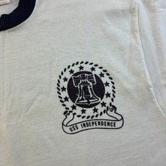 VINTAGE Collegiate Pacific Shirt Mens M USS Independence USNA Navy Ringer 70s