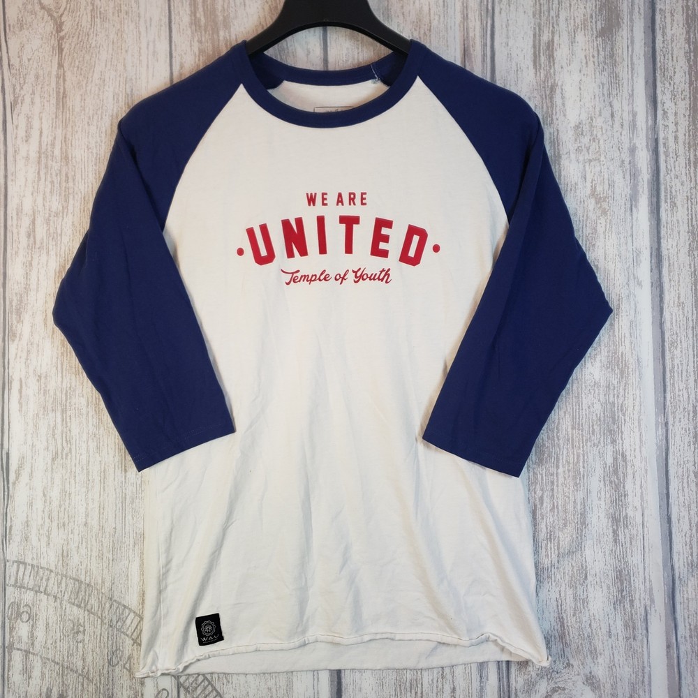 WAU “Temple of Youth” graphic t shirt Blue & White Raglan Sleeves XL