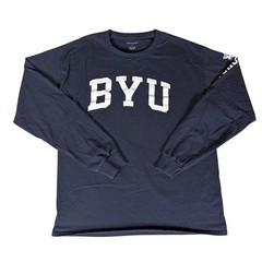 Champion BYU Cougars Long Sleeve Shirt Navy Blue Graphic Tee Mens L