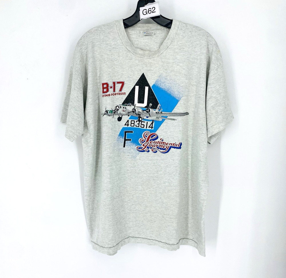 Vintage Single Stitch B-17 Flying Fortress Sentimental Journey Tee Shirt XL Gray