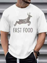 Men’s Casual Sports T-Shirt – Relaxed Fit, Cotton Blend Fabric, Fun Fawn Graphic