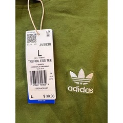 Mens L ADIDAS ORIGINALS logo ESSENTIALS TREFOIL T TEE SHIRT Olive GREEN JV5938
