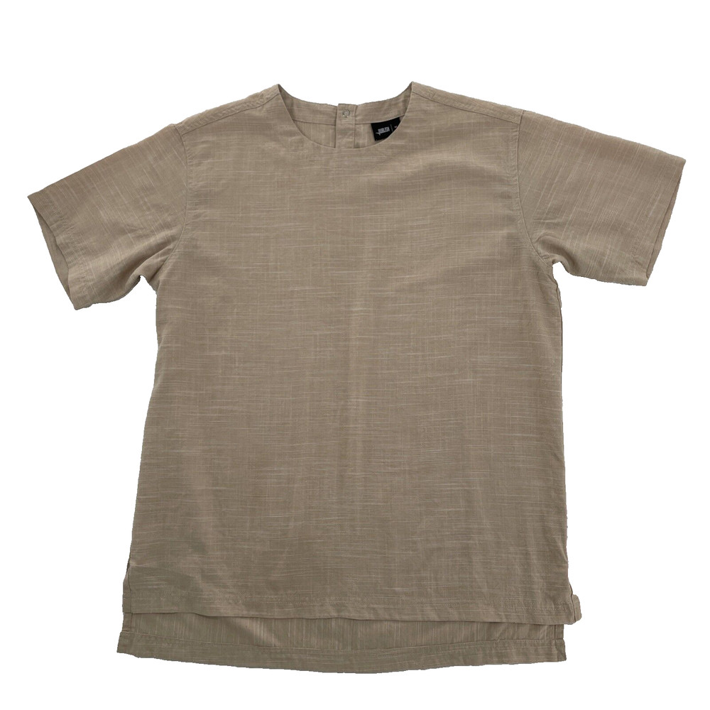 Publish Brand Shirt Mens M Woven Scoop Neck Beige Tan Short Sleeve Snaps Solid