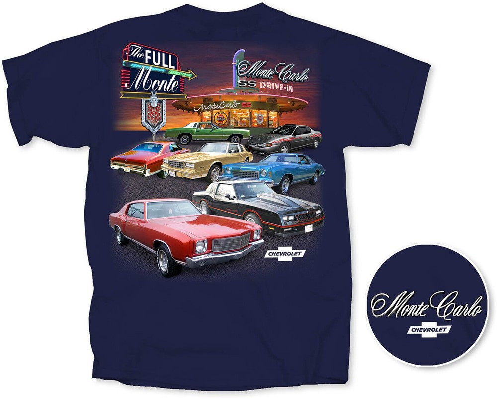 Joe Blow T’s Chevy Monte Carlo Drive-In Men’s Blue T-Shirt SS 454 1970 1971 1985