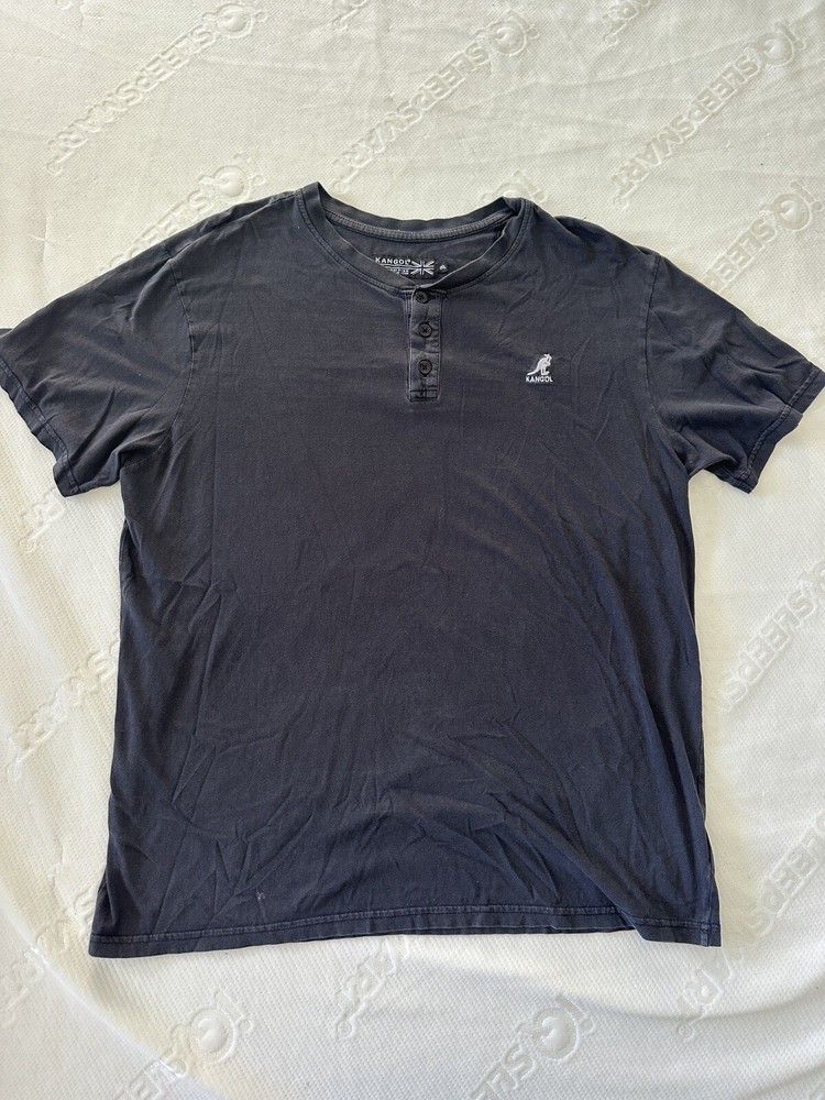 KANGOL BORN BRITISH MENS BUTTON NECK T-SHIRT L Embroidered Logo Solid