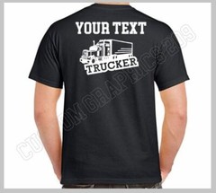 CUSTOM T-SHIRT TRUCKING COMPANY NAME TEXT LOGO FRONT & BACK WHITE DESIGN