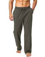 Mens Cotton Yoga Sweatpants, Open Bottom, Lounge Pants, Casual Jersey, Pocket