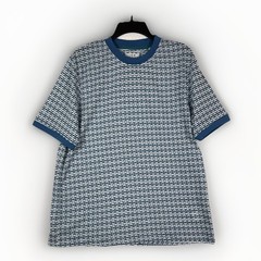 IKE BEHAR Casual Tee T-Shirt Mens L Blue White Geometric Textured Short Sleeve