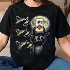 Funny Raccoon Beer Shirt, Raccoon Miller Lite Moon Ritual Animal Graphic Tee, Vi