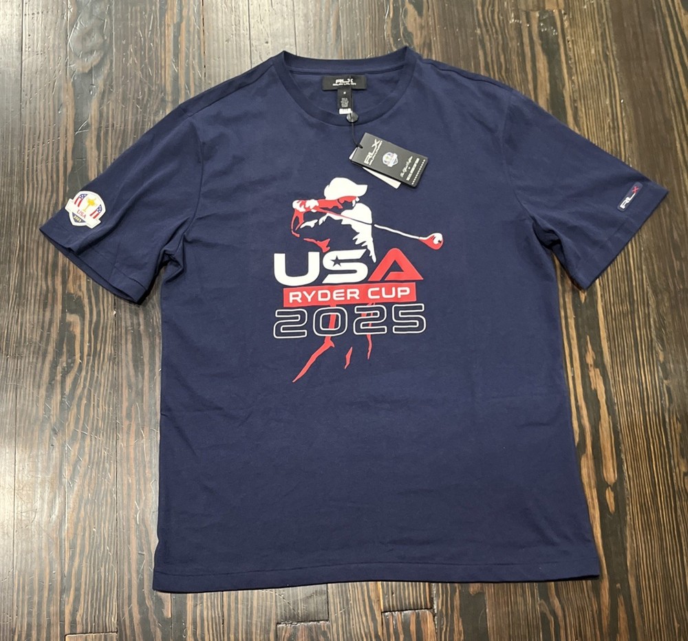RLX Ralph Lauren 2025 USA Ryder Cup T Shirt Men’s Medium Blue Cotton NEW