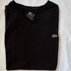Lacoste Pima Cotton V-Neck Tee Black Short Sleeve Regular Fit Logo Size M