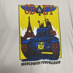 Obey Krushin Worldwide T Shirt Mens Large Fog Cream Graphic Worldwide Propaganda