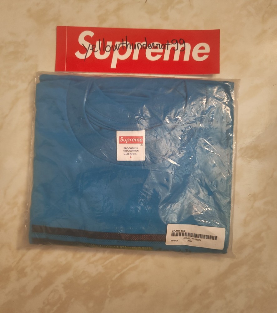 SUPREME New York “Chart Tee” Shirt Cyan Men’s Large SS2018 Brand New